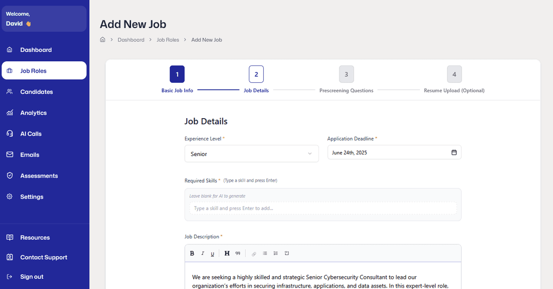 Job posting interface mockup